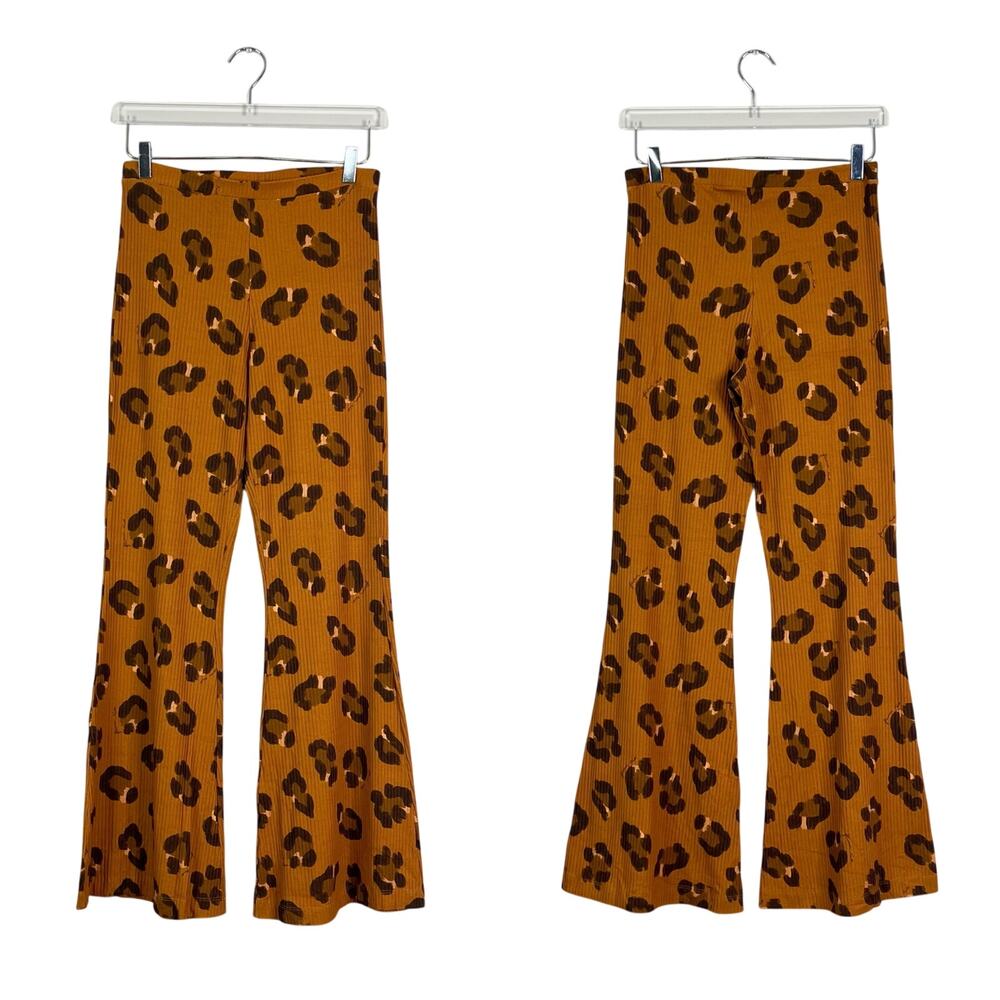 FARM Rio | Leopard Cheetah Print Ribbed Pull On Flare Lounge Pants Large L